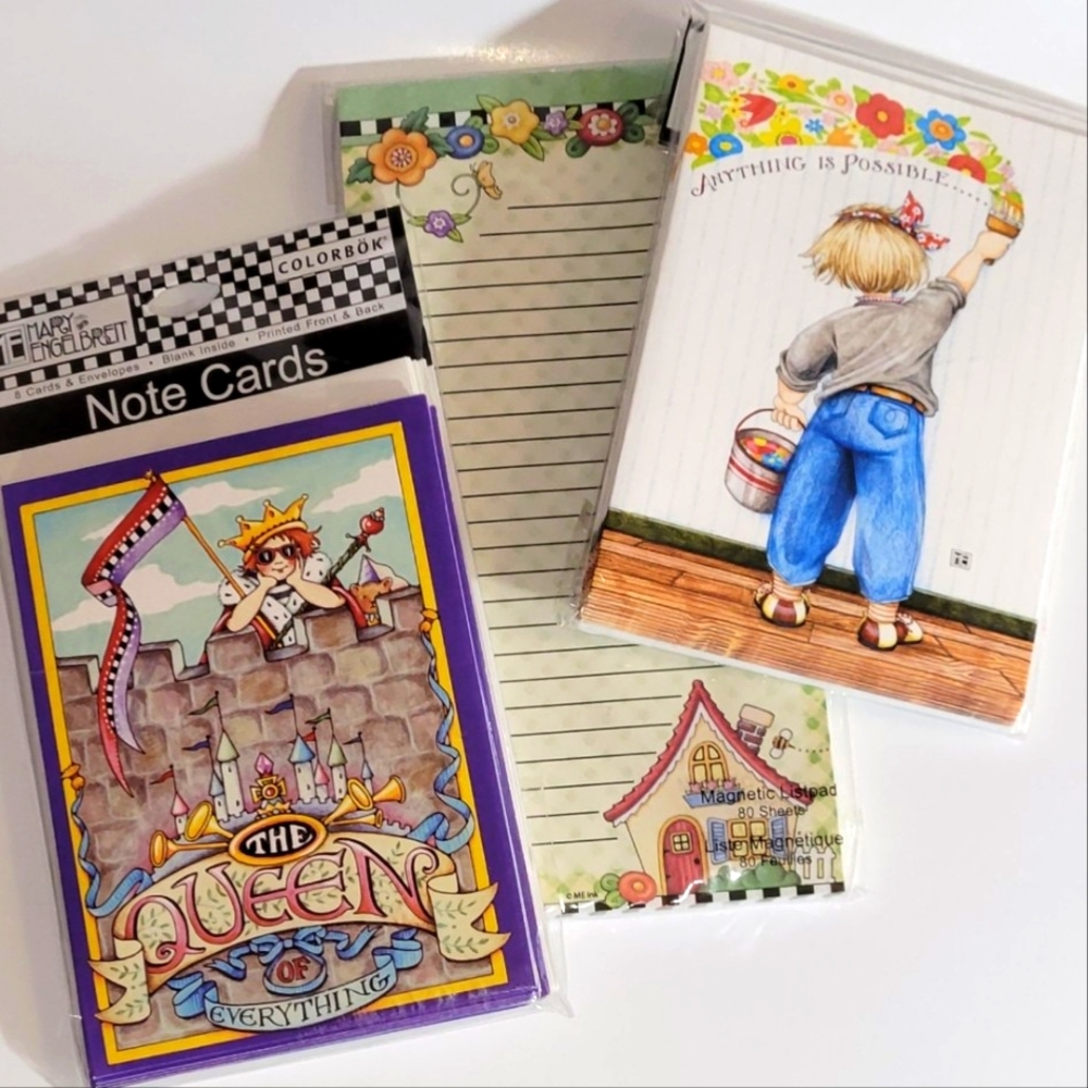 Mary Englebreit, Set of Two Blank Card Packs and One Magnetic Note Pad, New